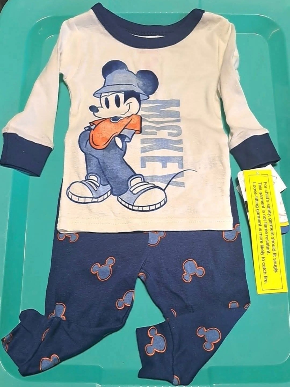 Disney Navy, White & Orange Mickey Mouse Pajama Set